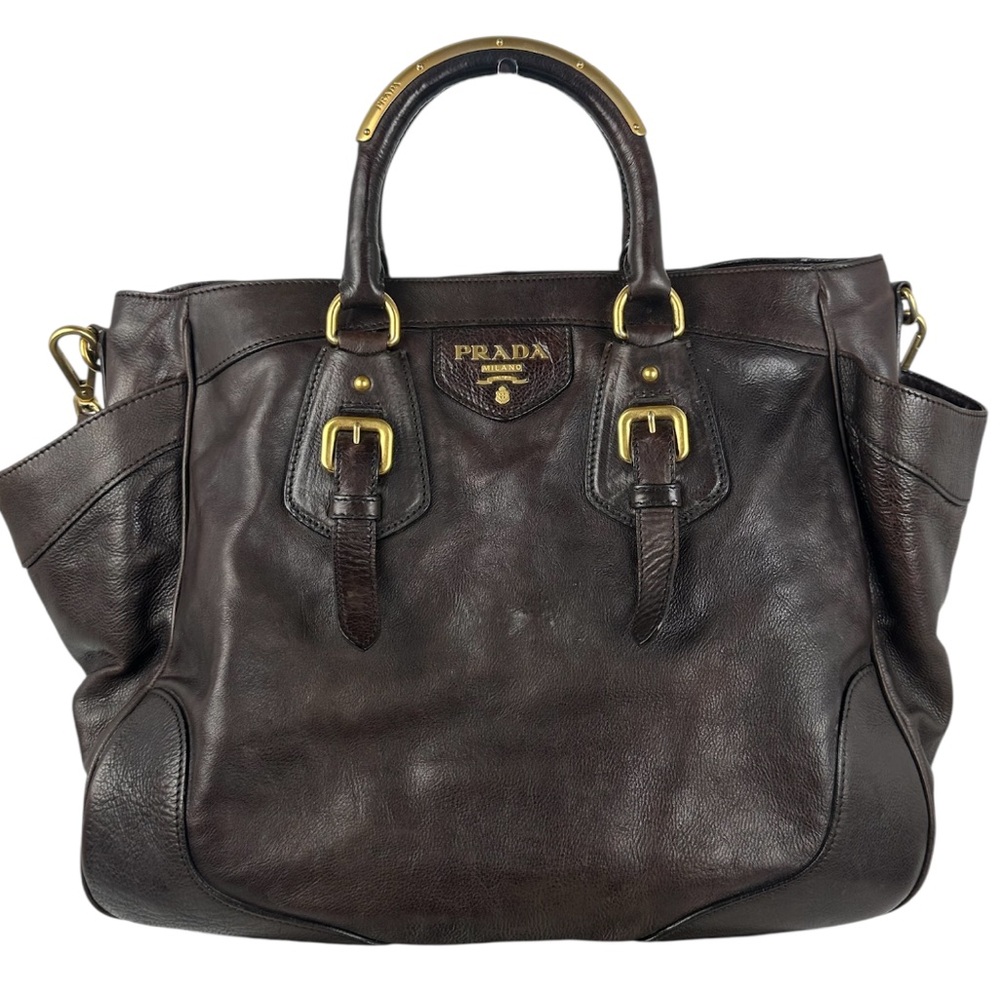 Prada Dark Brown Leather Satchel with Gold Hardware - Picture 1 of 10